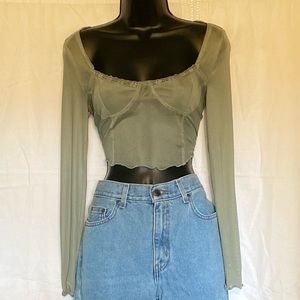 Green Sheer Long-sleeve Top